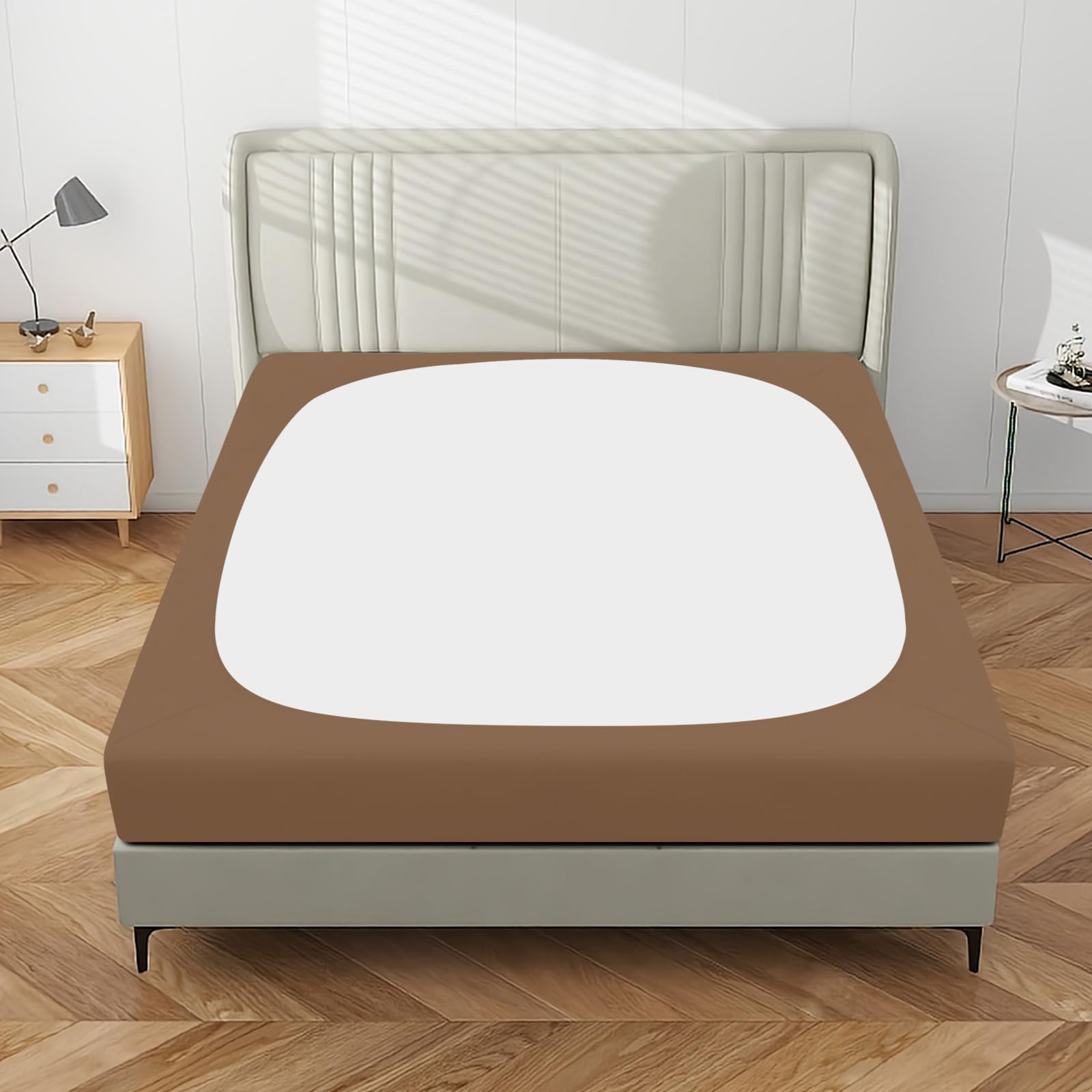 Purefit Stretchy Box Spring Cover Queen - Elastic Fitted Box Spring Wrap Around 4 Sides, Wrinkle & Fading Resistant Fits Queen Size Beds, Brown